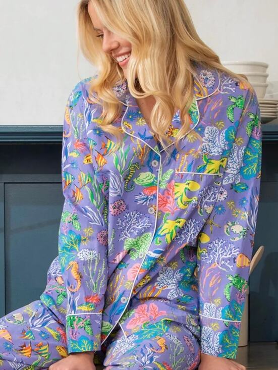 Printfresh Other - Printfresh Lavender Ocean Fish Print Pajama Top 1X